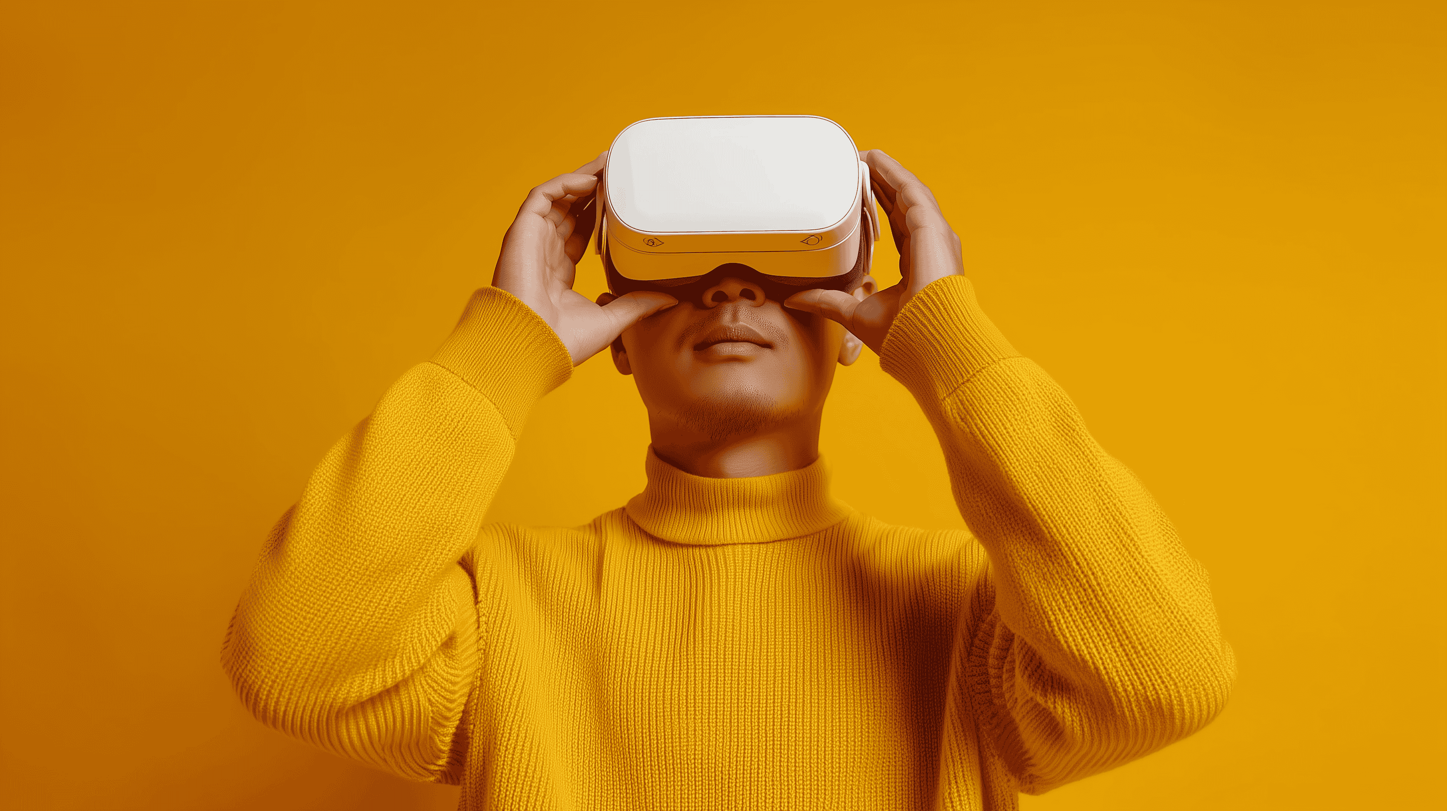 A 3D render illustrating a virtual reality headset with data overlays showing educational content and gaming scenarios