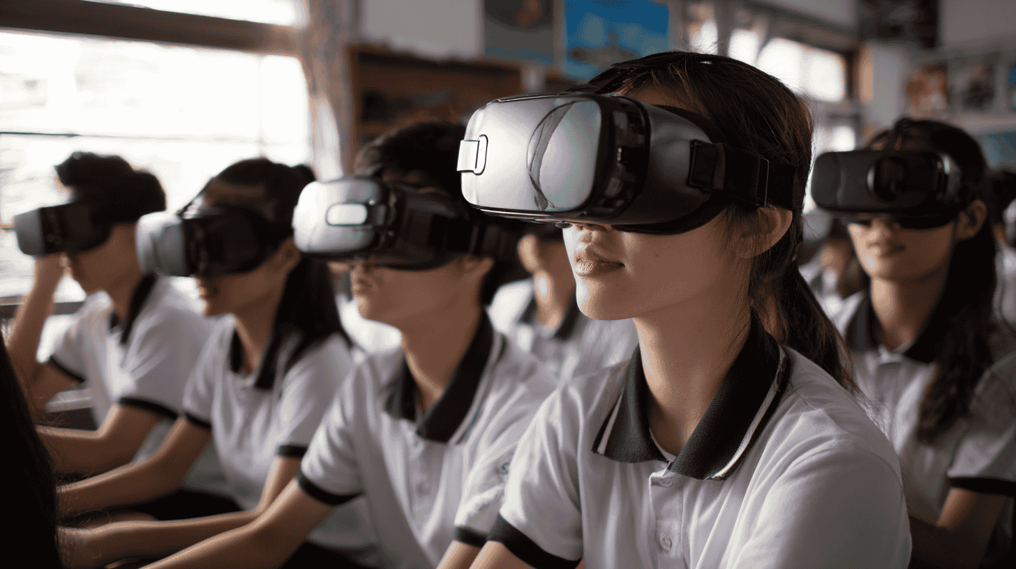 A person putting on a virtual reality headset to begin an immersive experience