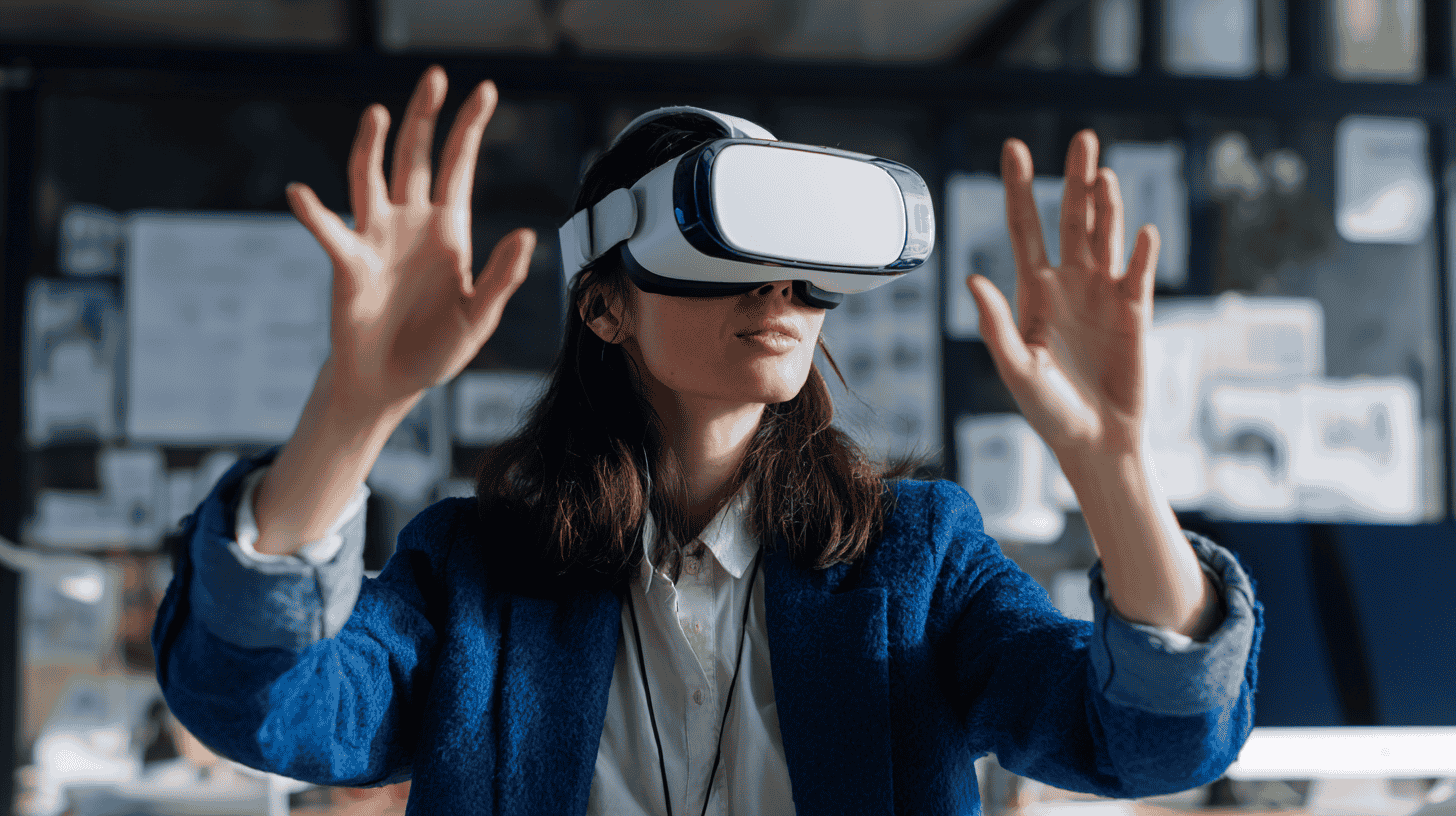Multiple individuals collaborating within a shared virtual environment, engaged in an interactive training simulation